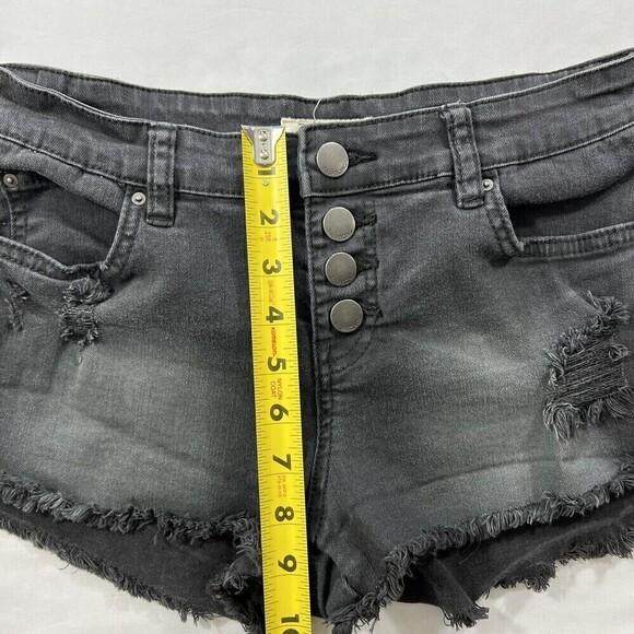 Billabong Button Fly Raw Hem Distressed Black Jean Short J204GBUT Size 26‎ - Picture 10 of 12